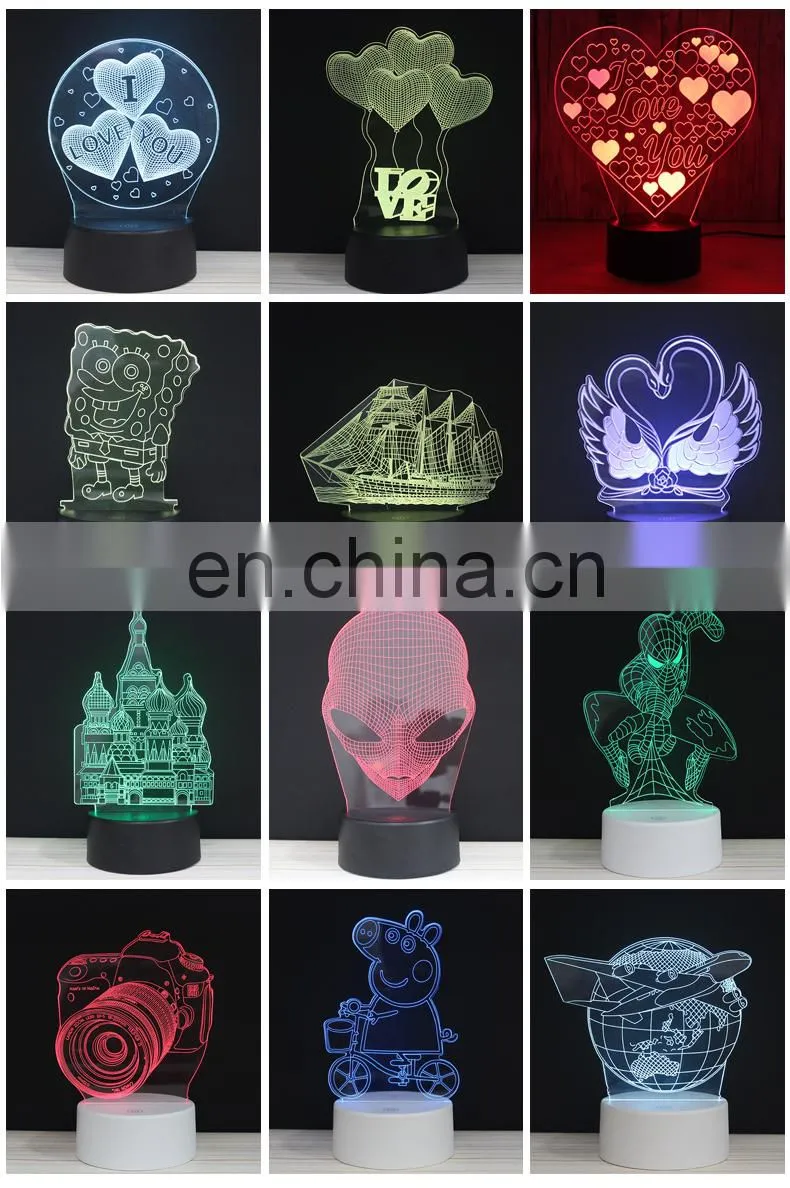 Heart shape 7 color changing 3d acrylic led night light lamp valentine day gifts