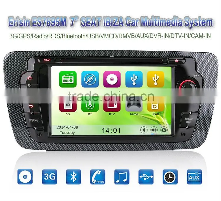Erisin ES7695M 7" 2 Din Bluetooth Car Radio with GPS 3G for SEAT IBIZA