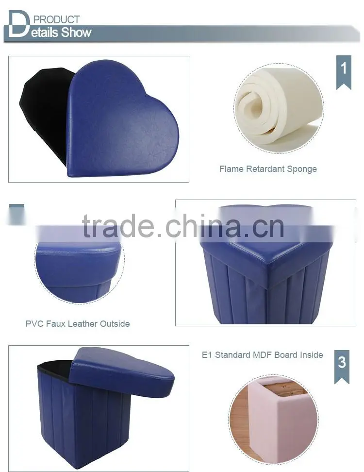 Blue Heart Shape Single Collapsible Ottoman