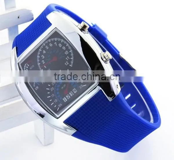 Flashing blue lights silicone flight military watches for men