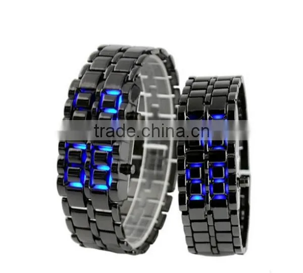 2015 Fashion Lava Style Samurai Metal Blue LED Faceless Watch