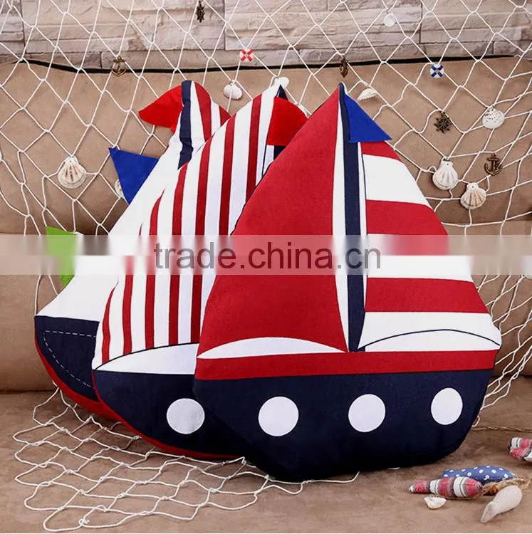 latest design fancy sailing boat cotton fabric cushion handicraft particular pillow made in China