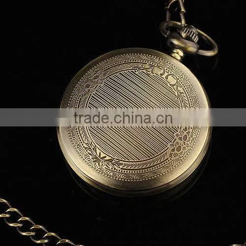 WP031 New Mens Coppery Stainless Steel Case White Dial Arabic Numbers Modern Pocket Watch With Chain