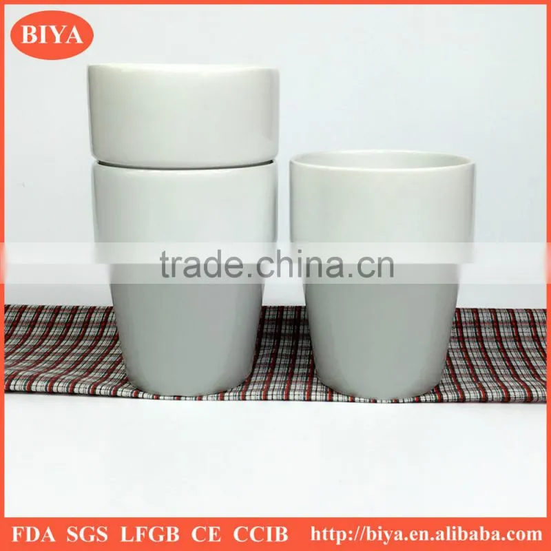 mug for sublimation printing white porcelain round stacked coffee cup with grey decal printing double colors no handle tea mug