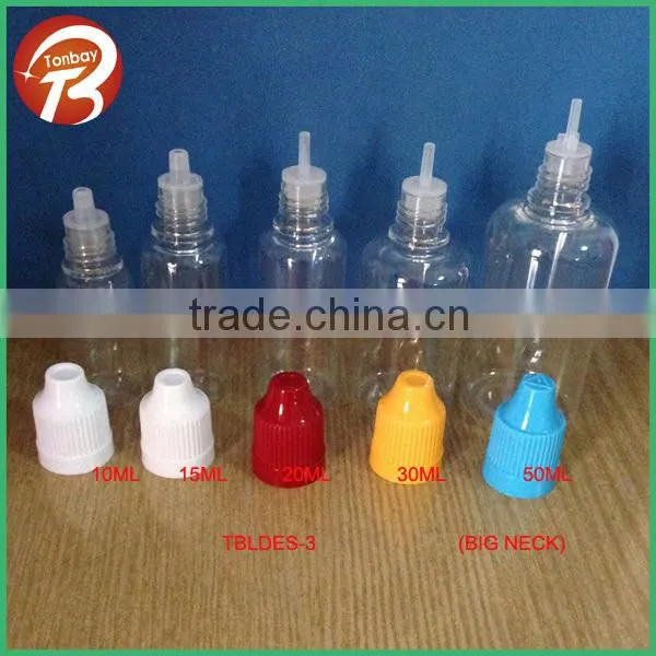 10ml 15ml 20ml 30ml 50ml empty plastic clear PET e liquid bottle with three holder tips&childproof cap engraved triangle sign