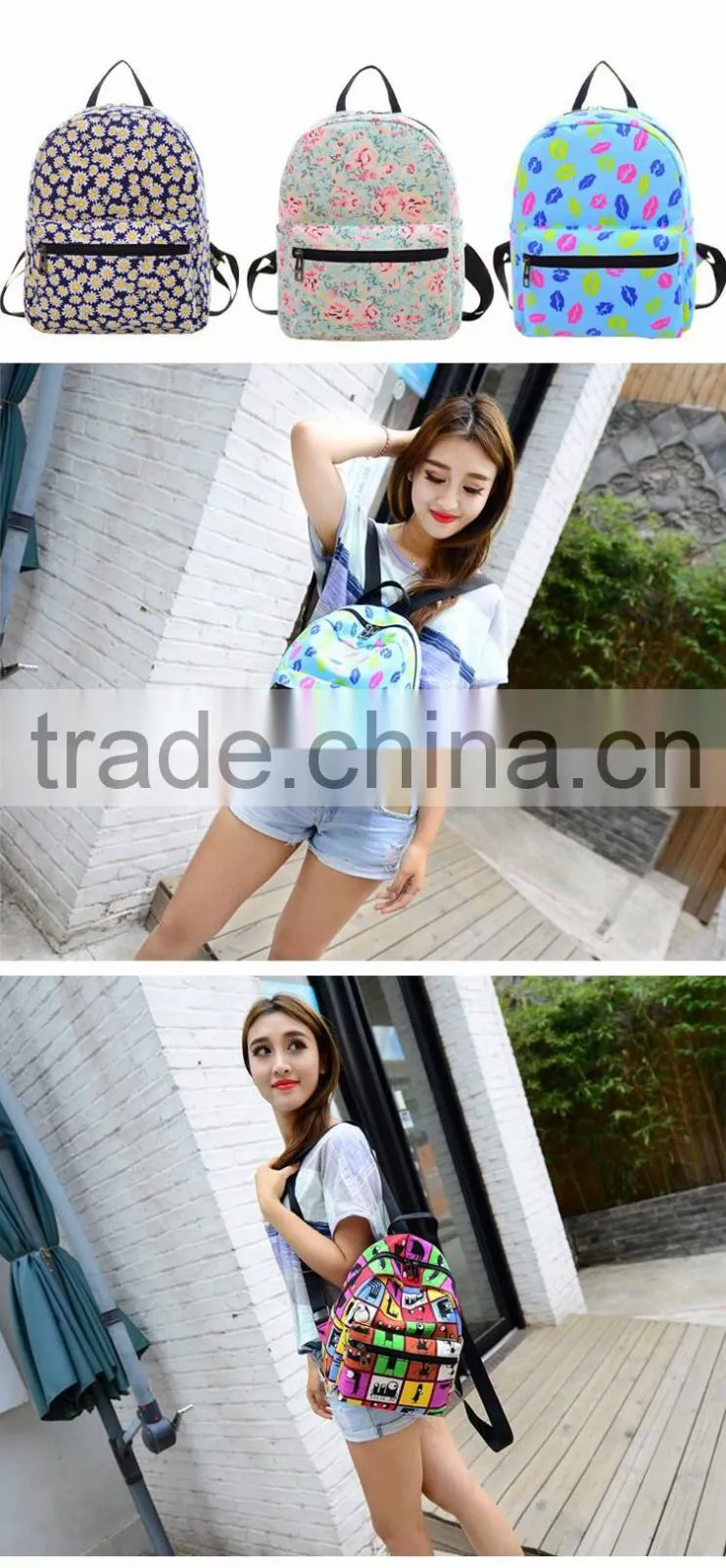 high school students backpack canvas printing girls shoulder bag manufacture