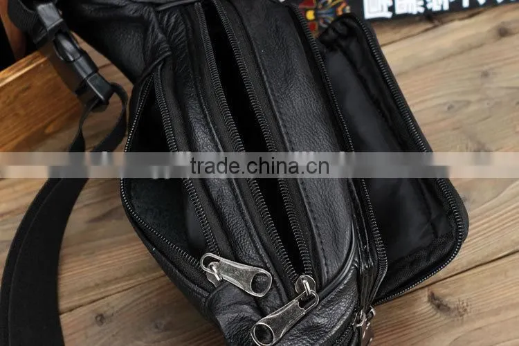 top grade black man pure leather fanny pack