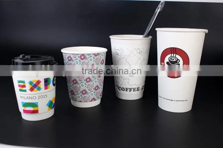 High quality oem logo printed disposable paper coffee cup with lid