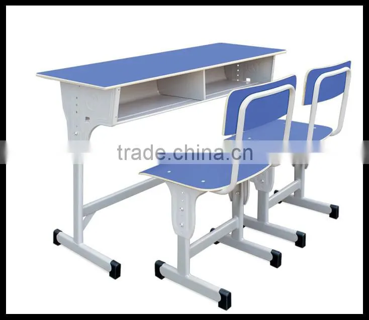 Wooden school double desks and chairs, student table writing desk