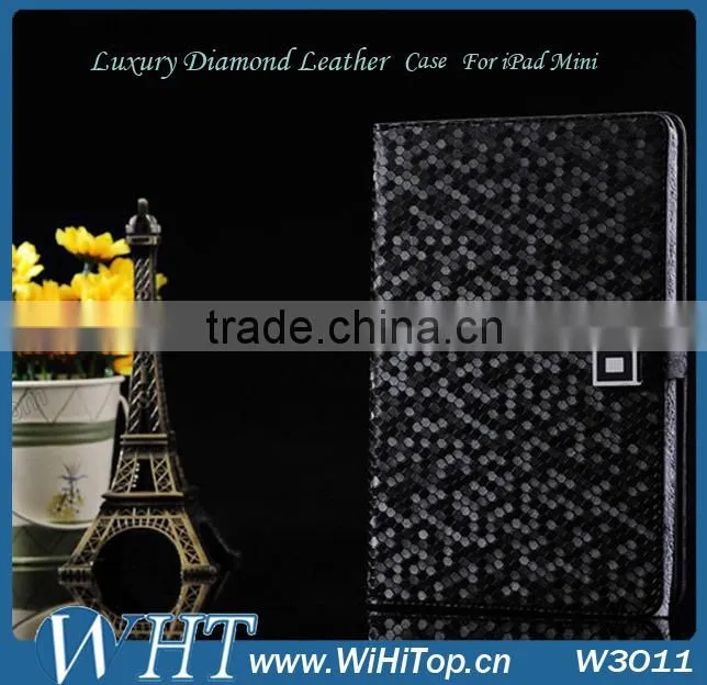 High Quality Diamond Leather For iPad Mini Leather Case Cover.Folio Leather Wallet Case for iPad Mini 7.9 inch.WHTS003