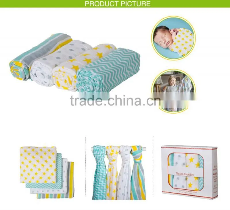 MS-07 Soft Cotton Baby Muslin Swaddle Blanket 47'*47' 4 Pack After Washed