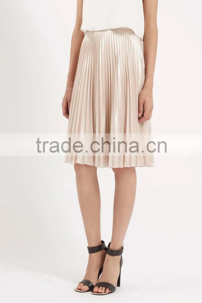 Foil Pleated Midi Lidy Skirt