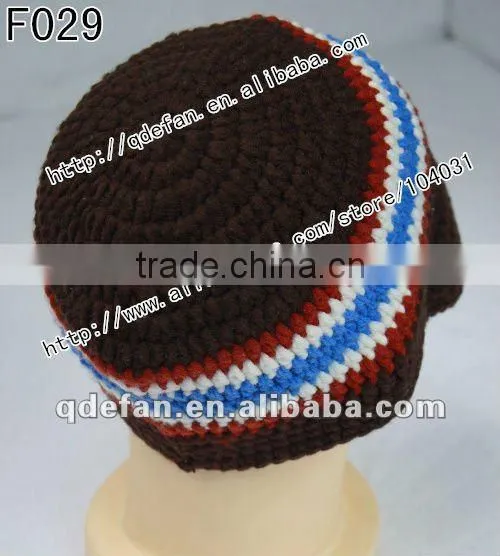 wholesale 100% cotton plain knitted patterns crochet baby boy caps infant peaked cap