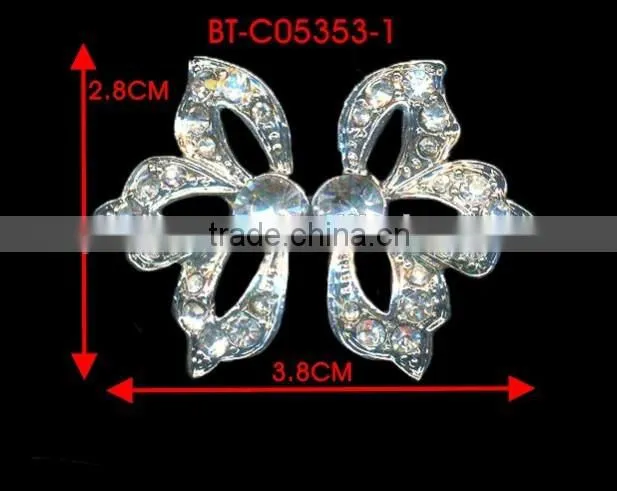 6MM 3MM Clear Crystal Rhinestone Plating Rhodium Metal Pair Buckle
