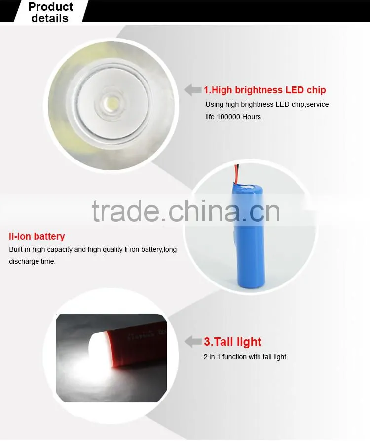 Factory wholesale high quality led flashlight with bright tail light