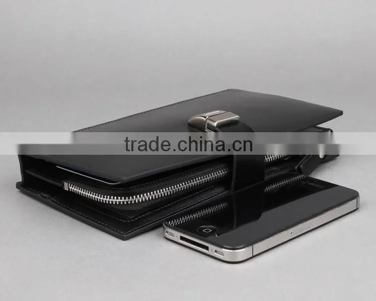 Lastest black leather metal chain wallet and purse for men