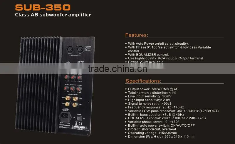 SUB-350 350W RMS High Quality Class-AB Subwoofer Amplifier