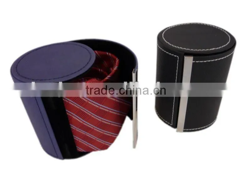 Fine Round Leather Necktie Box