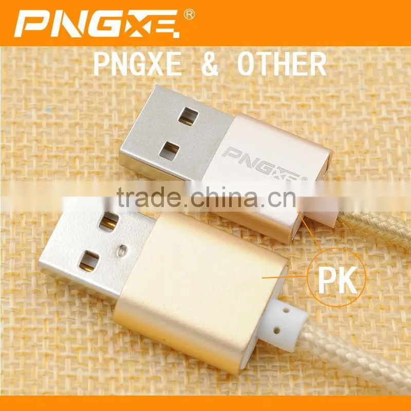 PNGXE Hottest 2.4A very fast charging current 2 in 1 nylon braided micro usb 2.0 cable for iphone and samsung