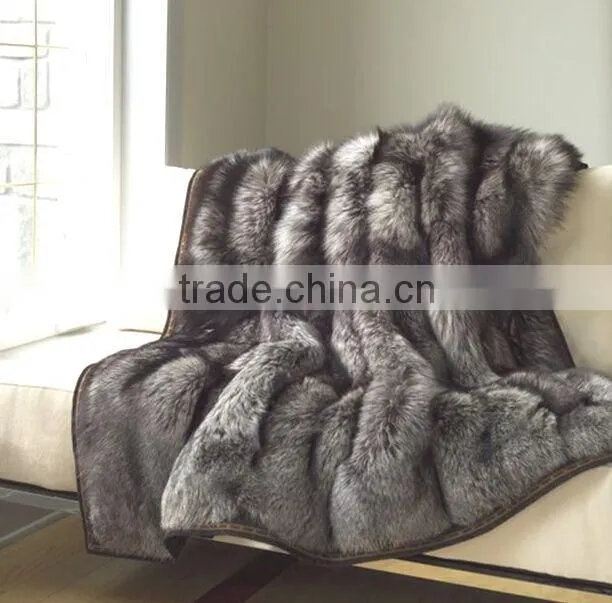 BL1 wholesale custom made accept silver fox fur blanket