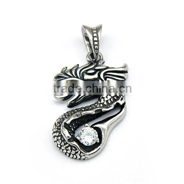Classic Mens Silver Charm Necklace Punk Stainless Steel Dragon Pendant Casting Jewelry