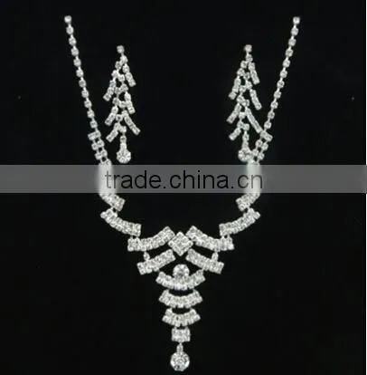 Silver Plated Wedding Jewelry Set 2016 New Women Bridal Jewelry Set Hot Wholesale Rhinestone Necklace Earring Set