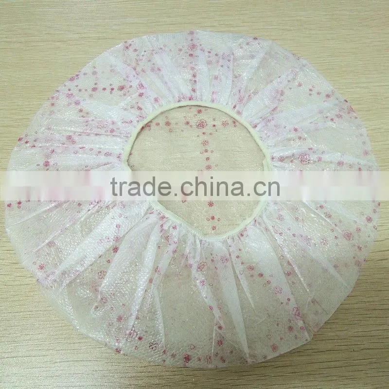Printed Assorted Colors flower transparent disposable printed shower cap