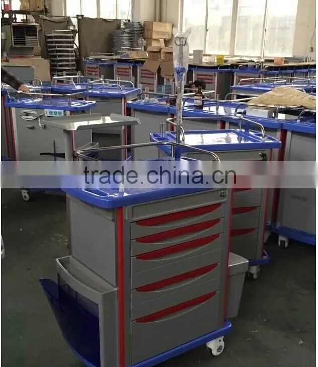 KL-ET600C Plastic medical trolley with drawer Medical Emergency Trolley
