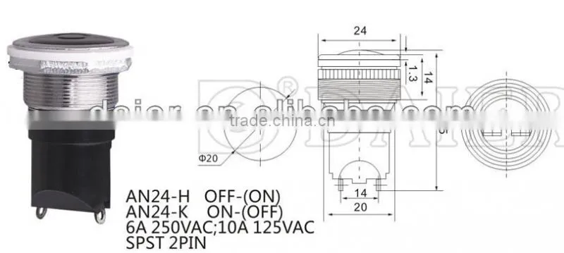 AN24-H OFF-(ON) SPST 2 PIN 20MM push button switch