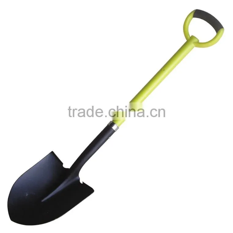 2015 the direct factory sale long handle carbon steel round point shovel with fiberglass handle