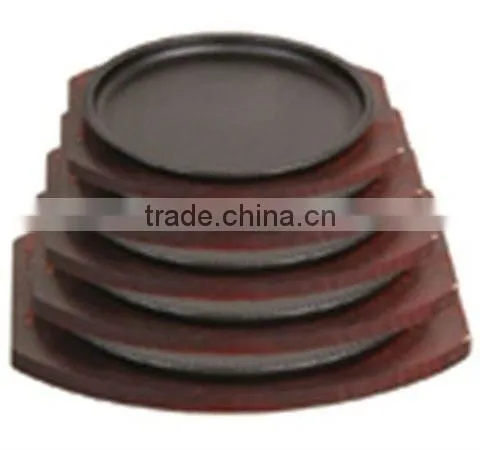 Cast iron steak baking pan with wood tray,grill plate