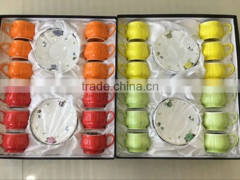 Fine Porcelain Low Bone New Bone China Colorful red yellow coffee cup gift cup set