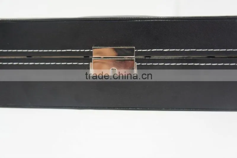 6 Mens Watch Box Black Leather Watch Case Glass Top Watch Display Organizer