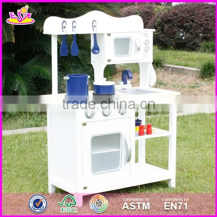 2017 New design children pretend play white wooden toy kitchen play set W10C045W