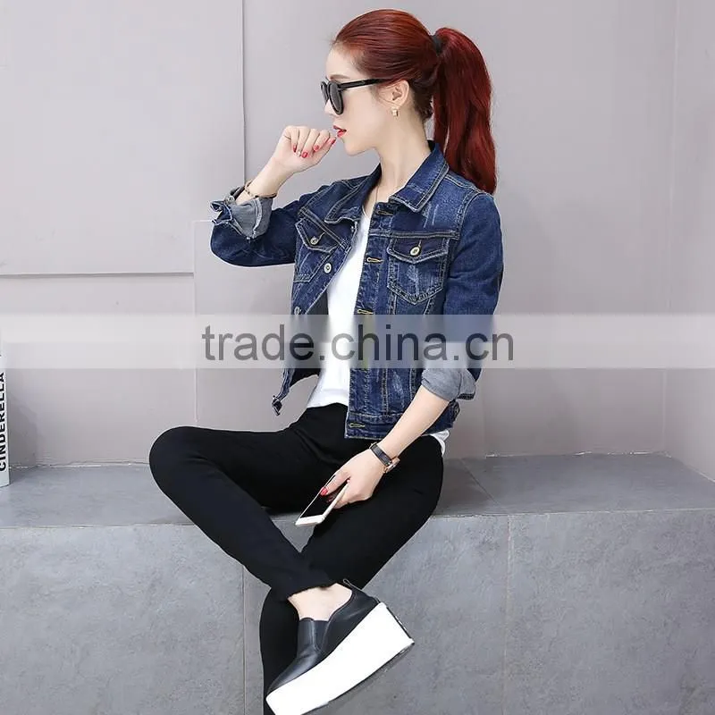 Wholesale clothing women's coat fashion winter jacket long sleeve woman denim jacket