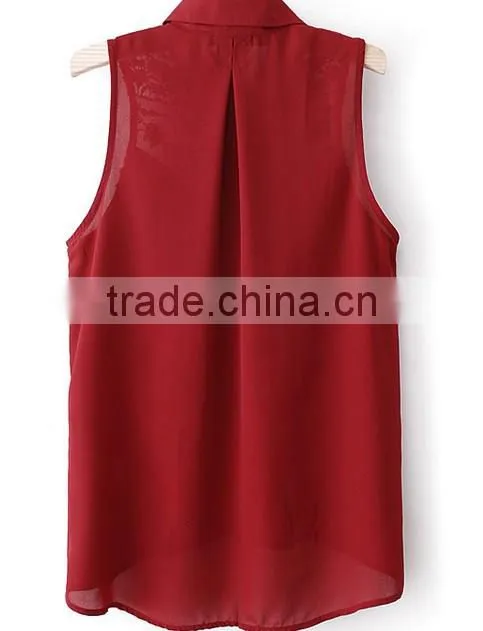Sleeveless lady chiffon blouse tops sexy lace blouse tops for woman
