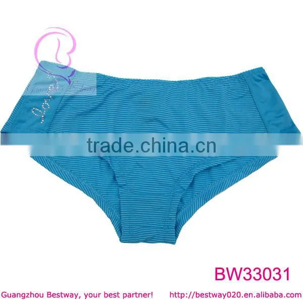 Blue stripe fashion panties with rhinestone