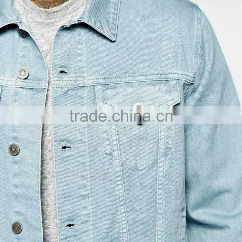custom jacket light blue fashion style denim casual jacket OEM factory