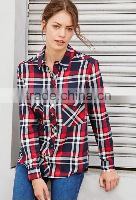 flannel button front shirt wholesale long sleeve plaid shirt for women