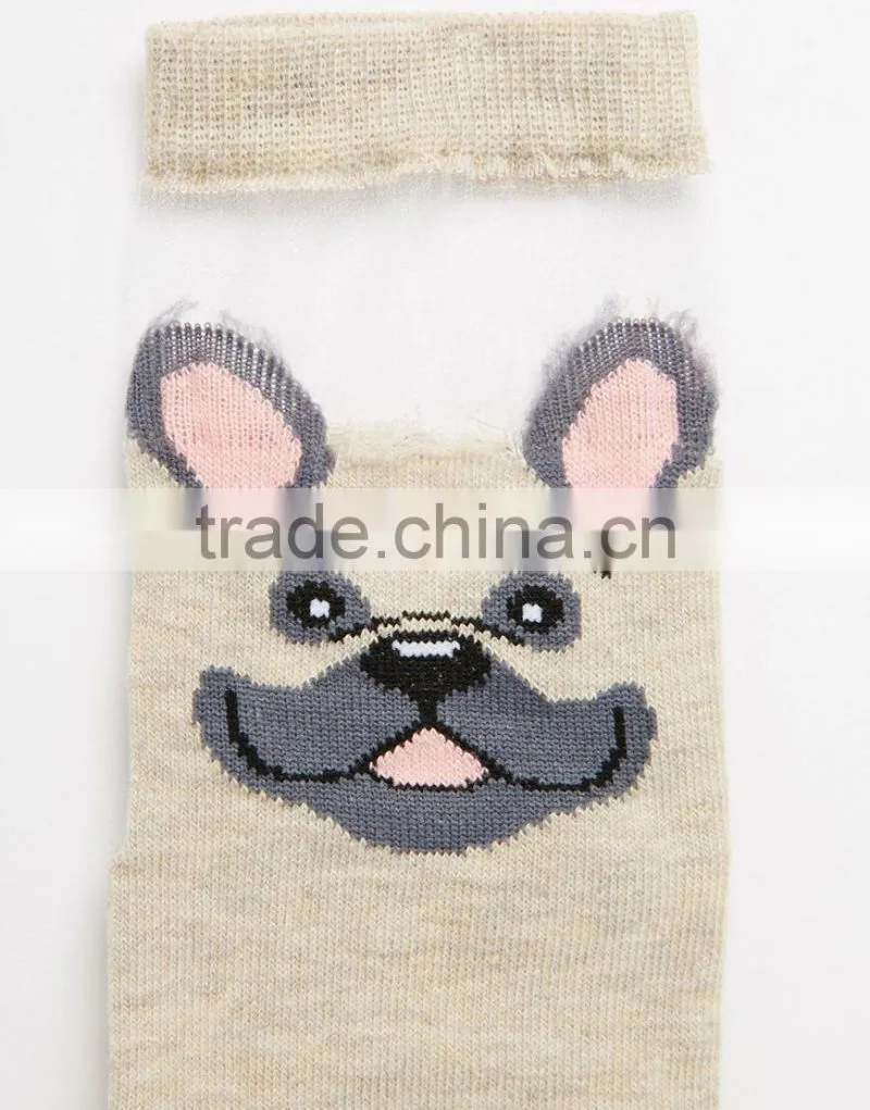 custom wholesale pug sheer panel socks ribbed cuff opening socks