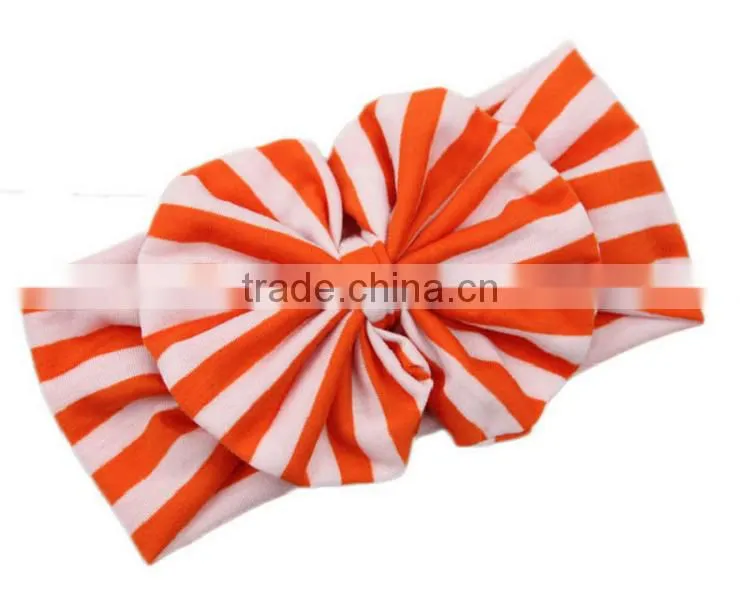Latest fancy elastic soft stripe cotton bow tie custom children headband rabbit ears bowknot hair tie headband