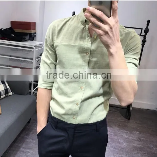 Cultivate one's morality sleeve shirt in cotton and linen washing male in summer