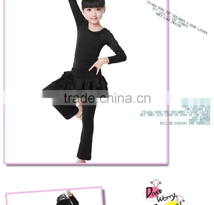 New Girls Kid Latin Performance Tops And Pants Suit Child Long Sleeve Back V-neck Cross Dance Costumes