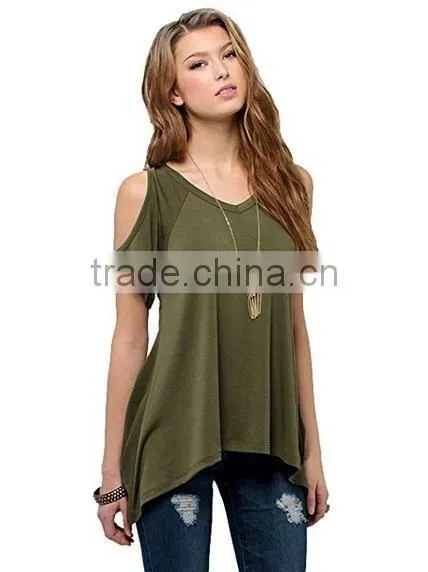 Hot selling womens Shoulder Off Wide Hem Design Top Shirts