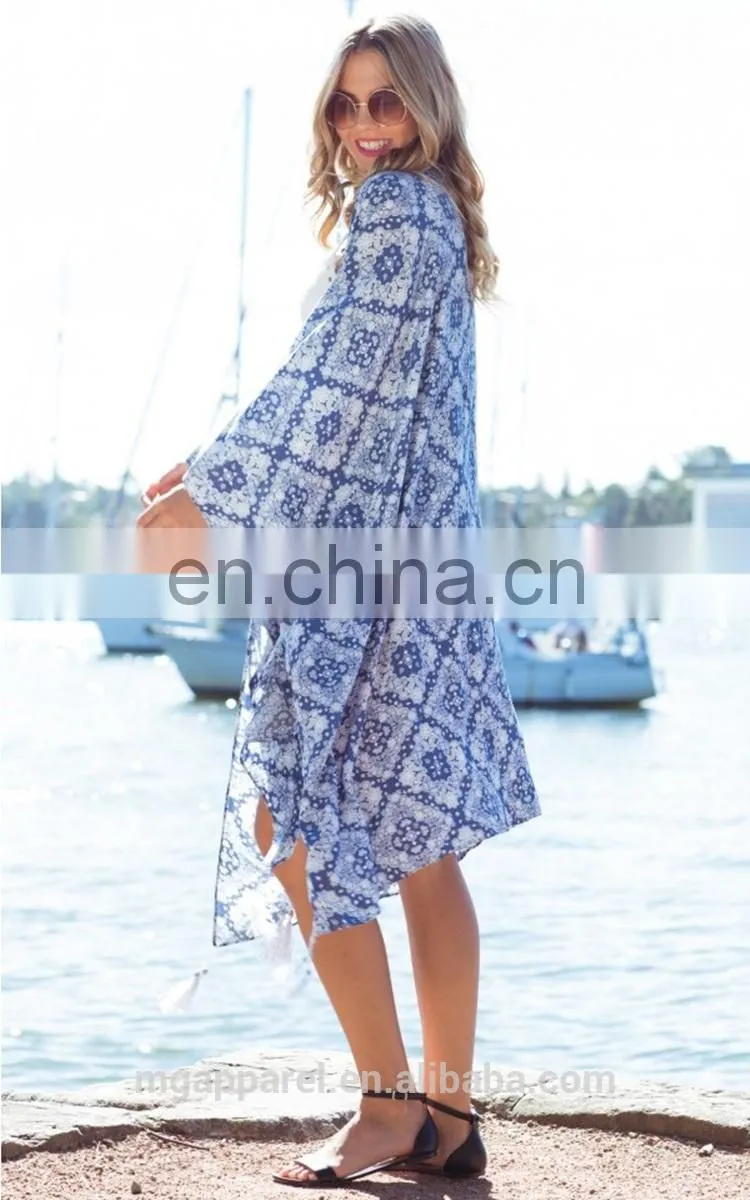 100% Rayon women printed cardigans sheer soft kimono cardigan