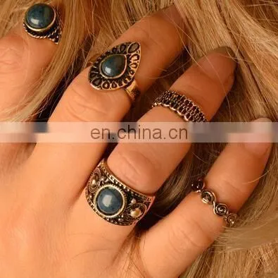 5PCS/Set Fashion Jewelry Gold Plated Turquoise Above Knuckle Ring Midi Ring