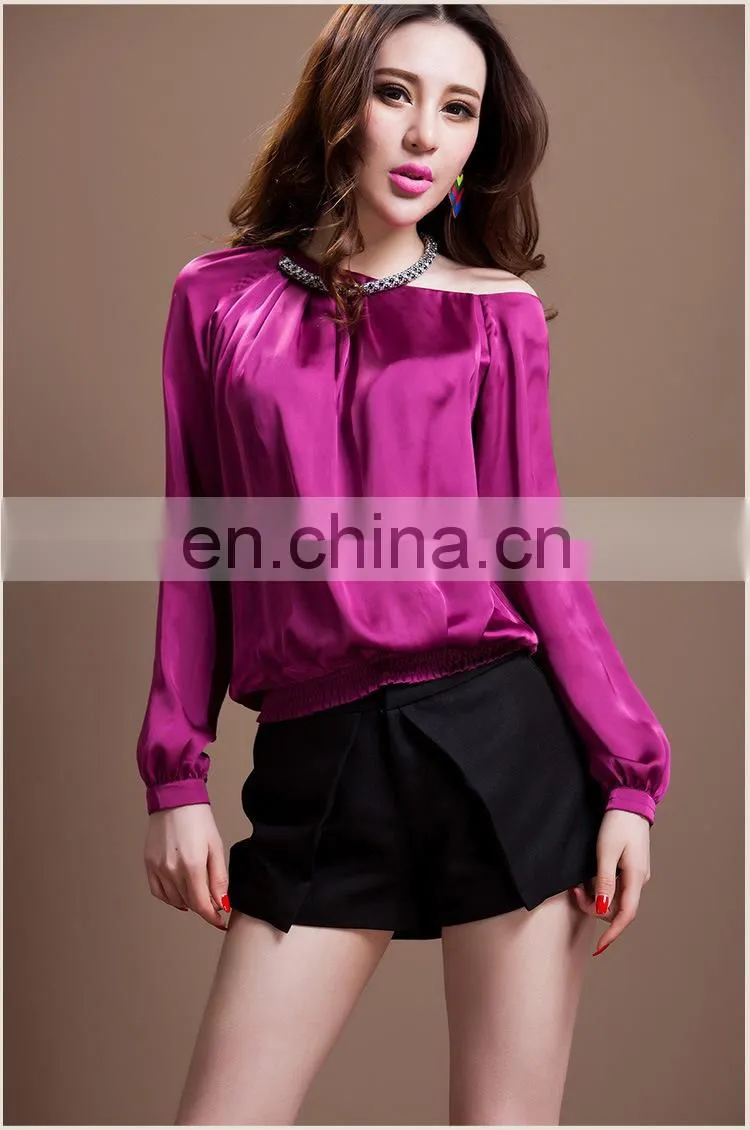 2014 new arrival fashion new design fashion women long sleeve silk blouse
