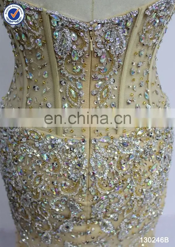 latest made in China beaded sexy split factory wholesale evening dress