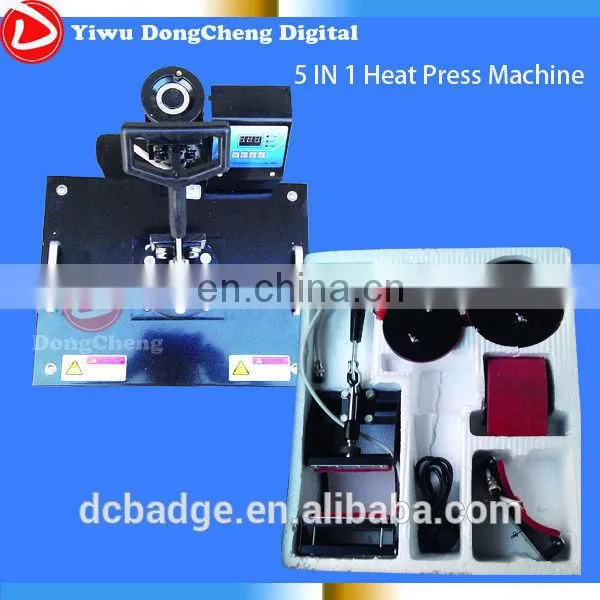 Combo 5 in 1 heat press machine,Making: T-shirt+ 11oz mug+7.5"plate+Cap+10"plate+Cap