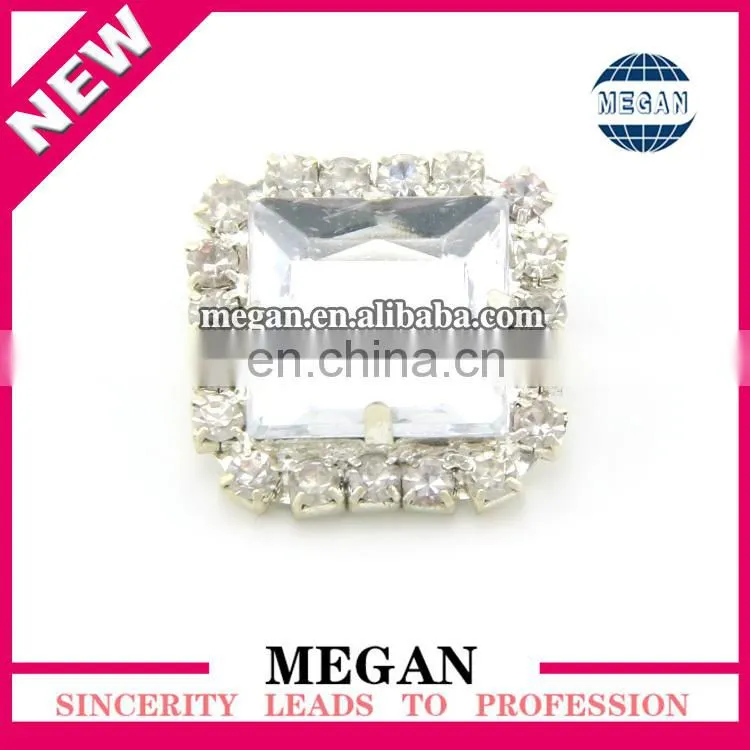 Flatback Square Shape Silver Rhinestone Crystal Button